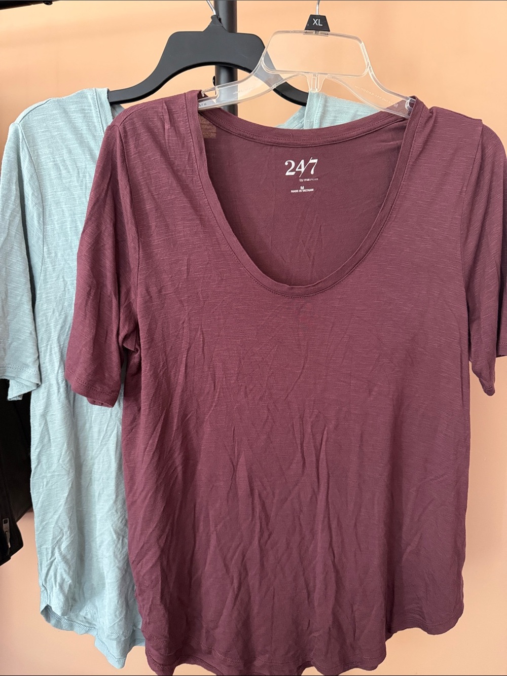Maurice’s Women's Scoop Neck Short Sleeve Top - Plum and Light Blue ,bundle of 2